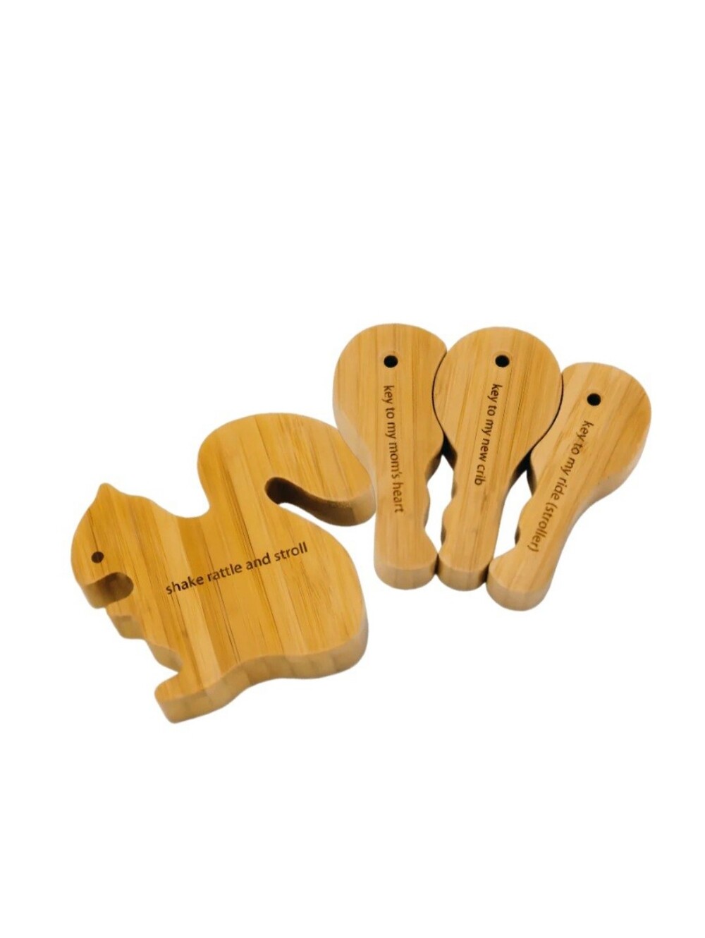 Wooden Squirrel and Key Baby Teether & Rattle Set - Natural Bamboo